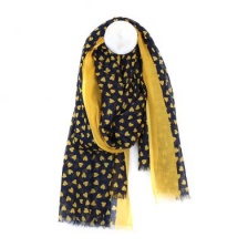 Navy Cotton Scarf with Mustard Heart Print by Peace of Mind